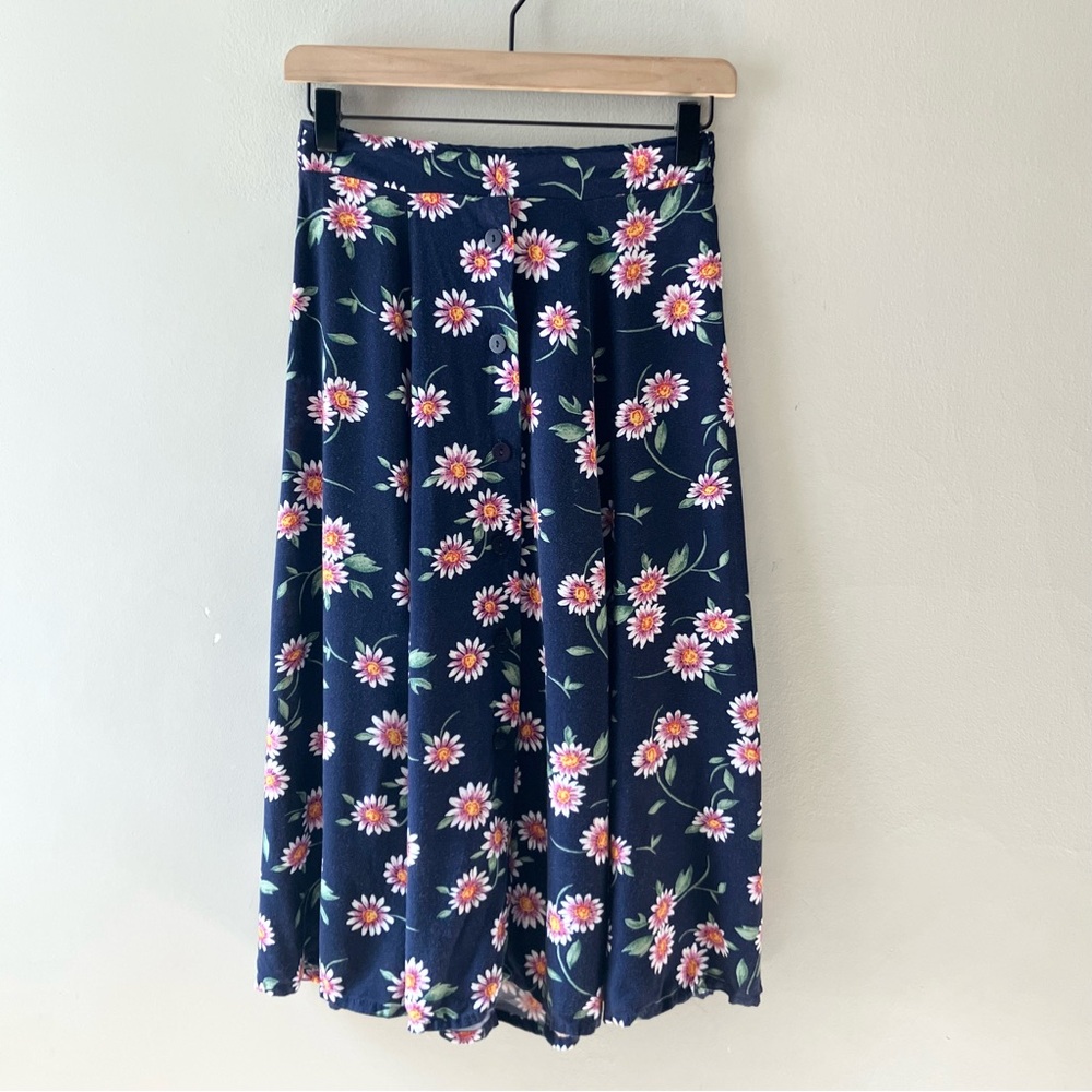 VINTAGE 90s Pink Daisy Midi Skirt